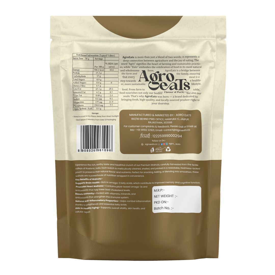 AGROEATS WALNUT KERNELS - 250g | Premium Shelled Walnuts (Akhrot Giri) | Rich in Protein, Iron & Antioxidants | Natural Dry Fruits | High Omega-3 Source | Healthy Snack | Pack of 2