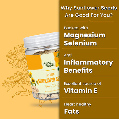 AGROEATS SEEDS 100g JAR | Raw & Edible | High in Protein, Fiber & Vitamins | Non-GMO | Healthy Snack & Diet Food | Nutrient-Rich Seeds for Cooking & Eating (100G, SUNFLOWER)