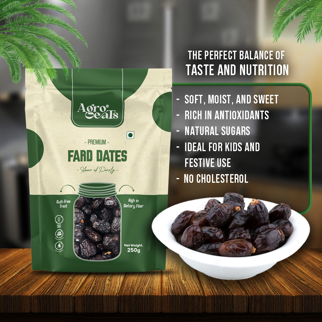 AGROEATS PREMIUM FARD DATES – 250g Pack | Natural Saudi Khajur | Nutritious & Naturally Sweet | No Added Sugar | Biodegradable Packaging | Ideal for Gifting & Daily Snacking