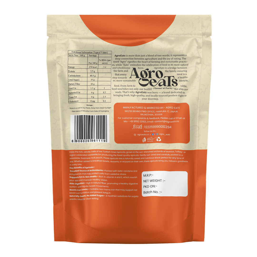 Agroeats Premium Turkish Dried Apricots 250g Pack of 1 Natural Dry Fruits Gluten Free Healthy Snack Rich in Fiber and Antioxidants Ideal for Gifting Baking and Daily Consumption