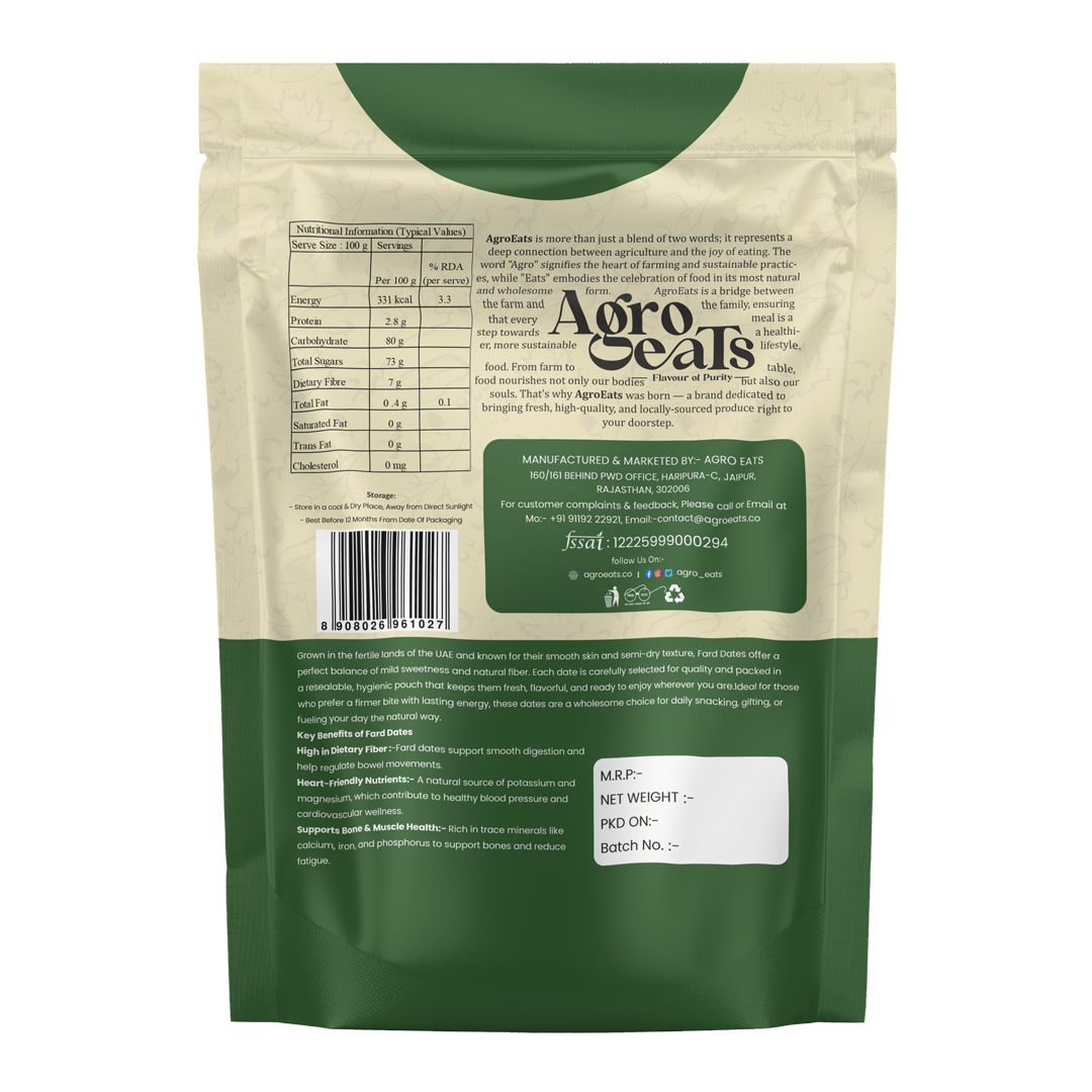 AGROEATS PREMIUM FARD DATES – 250g Pack | Natural Saudi Khajur | Nutritious & Naturally Sweet | No Added Sugar | Biodegradable Packaging | Ideal for Gifting & Daily Snacking