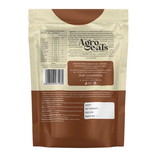 AGROEATS Pure California Almonds (Badam Whole), 250g – High in Protein, Fiber, Magnesium & Phosphorus | Healthy Nuts & Dry Fruits