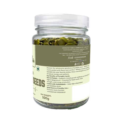 AGROEATS PUMPKIN SEEDS 100g JAR | AAA Grade Raw, Protein & Fiber Rich Snacks | Immunity Booster | Healthy Diet Food | Weight Management | Natural & Nutrient Dense Seeds