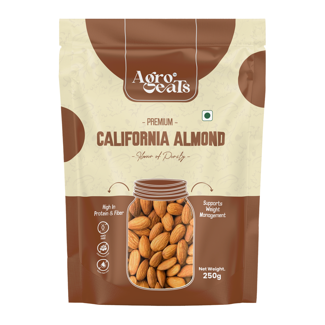 AGROEATS Pure California Almonds (Badam Whole), 250g – High in Protein, Fiber, Magnesium & Phosphorus | Healthy Nuts & Dry Fruits | Pack of 2