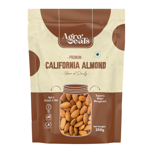AGROEATS Pure California Almonds (Badam Whole), 250g – High in Protein, Fiber, Magnesium & Phosphorus | Healthy Nuts & Dry Fruits | Pack of 2