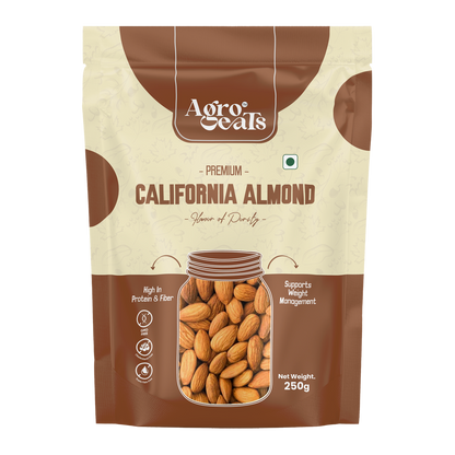 AGROEATS Pure California Almonds (Badam Whole), 250g – High in Protein, Fiber, Magnesium & Phosphorus | Healthy Nuts & Dry Fruits